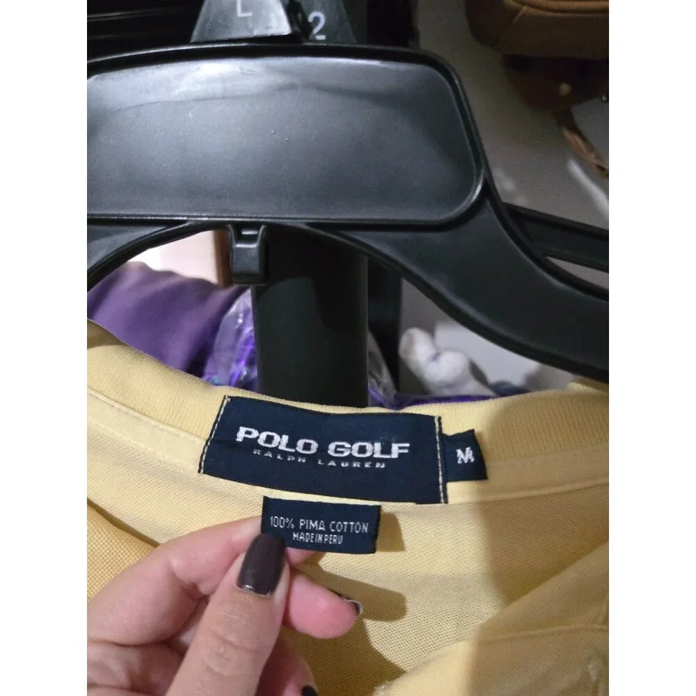 Polo Golf Ralph Lauren Mens Yellow Long Sleeve Polo Shirt Size Medium‎ Preppy